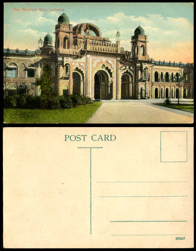 India Old Color Postcard MERMAID GATE Gates Lucknow Uttar Pradesh British Indian