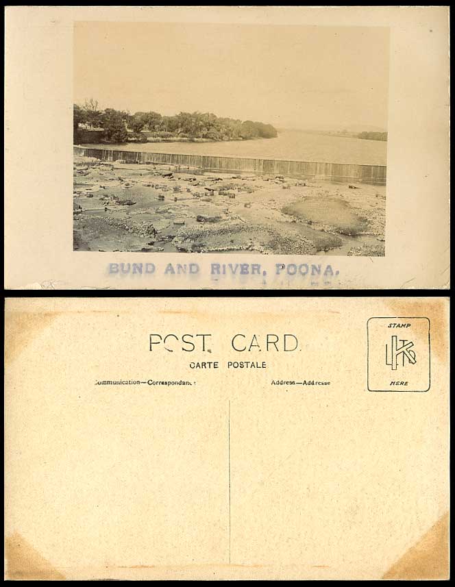 India Old Real Photo Postcard Poona, The Bund and River Scene, Maharashtra, Pune