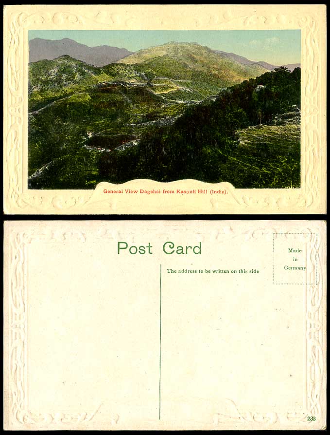 India Old Embossed Postcard General View Dagshai from Kasouli Hill Panorama Mts.