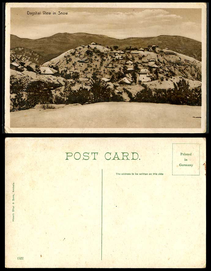 India Old Postcard DAGSHAI View in SNOW, Mountains in Winter Snowy Scene