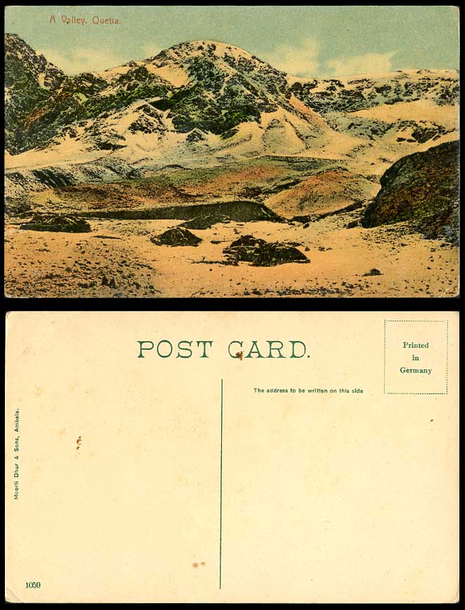 Pakistan Old Colour Postcard A Valley QUETTA, Snowy Mountains Snow British India