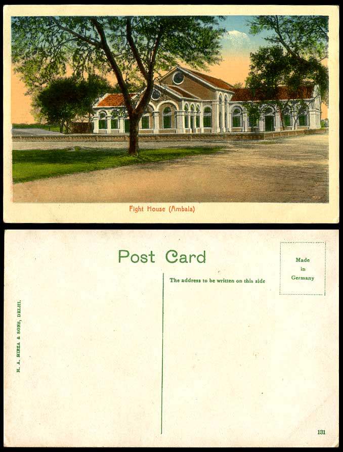 India Old Colour Postcard FIGHT HOUSE Building Ambala, British Indian H.A. Mirza