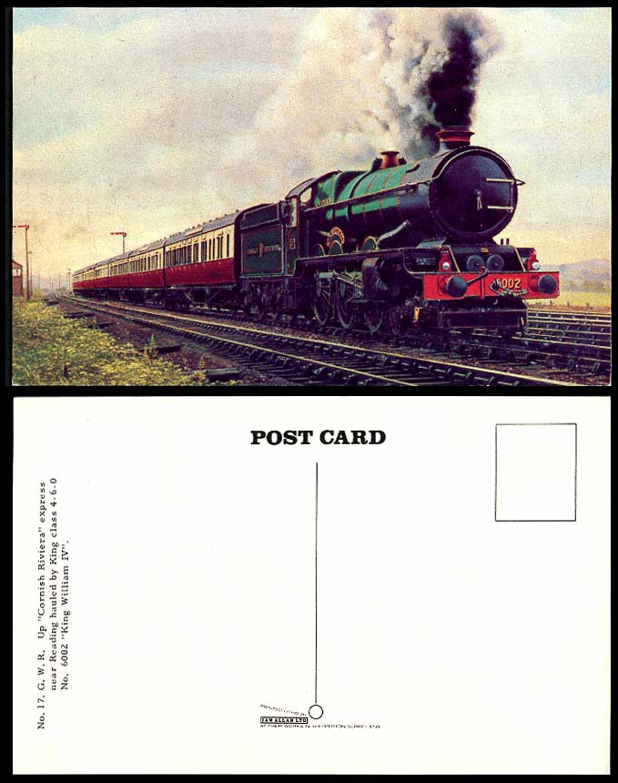 Cornish Riviera Express KingWilliam IV 6002 Locomotive Train Engine Old Postcard