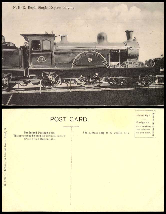 N.E.R. Bogie Single Express Engine No.1521 Locomotive Train Railway Old Postcard