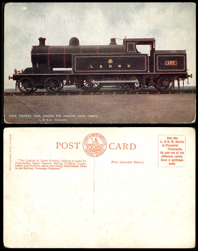 4 Coupled Tank Engine for Local Train 528 L & NW Railway Locomotive Old Postcard