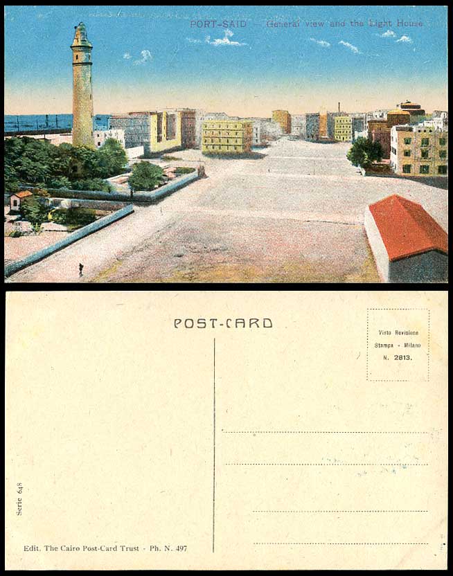 Egypt Old Colour Postcard PORT SAID General View & LIGHTHOUSE Light House Street