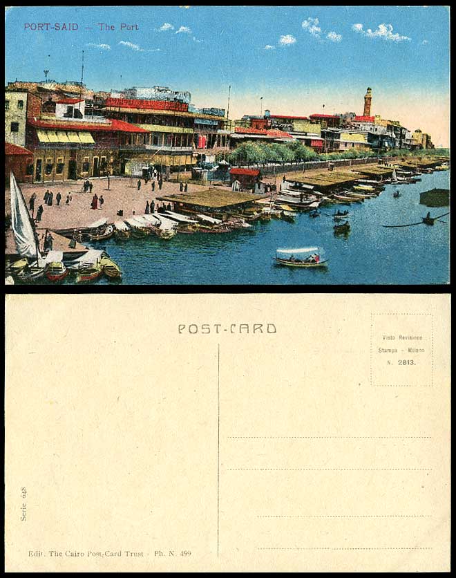 Egypt Old Colour Postcard Port Said The Port Harbour Quay Savoy Hotel Lighthouse