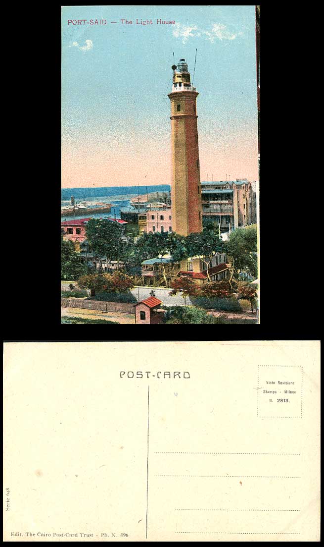 Egypt Old Color Postcard Port Said The Light House Lighthouse Steamer Steam Ship
