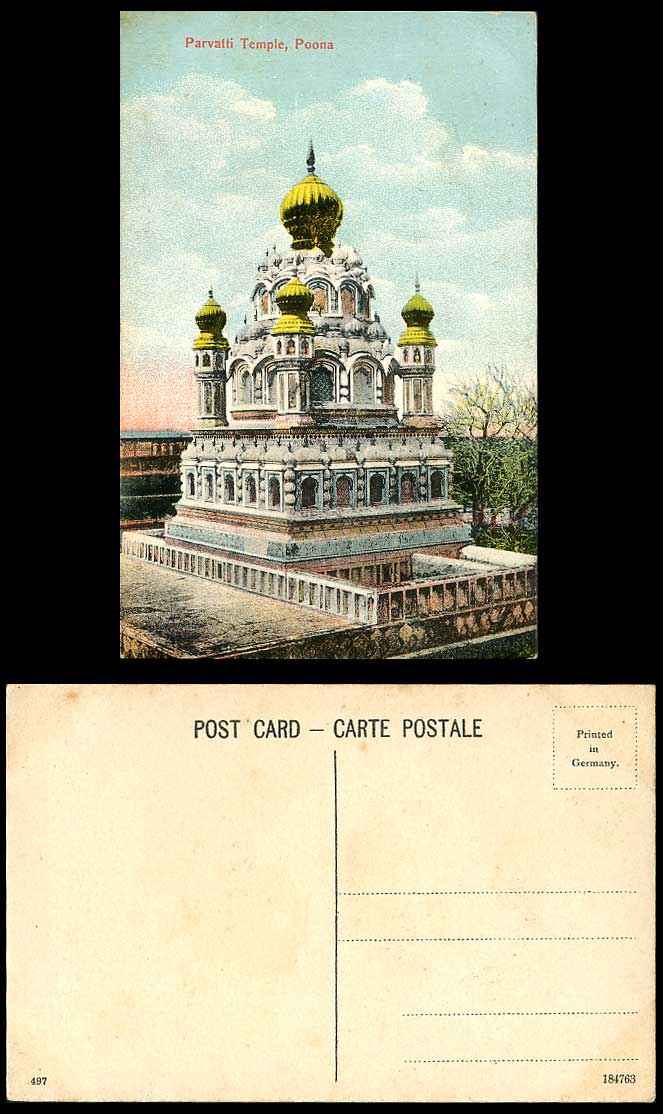 India Old Colour Postcard PARVATTI TEMPLE Pune POONA Maharashtra Parvatti Hill