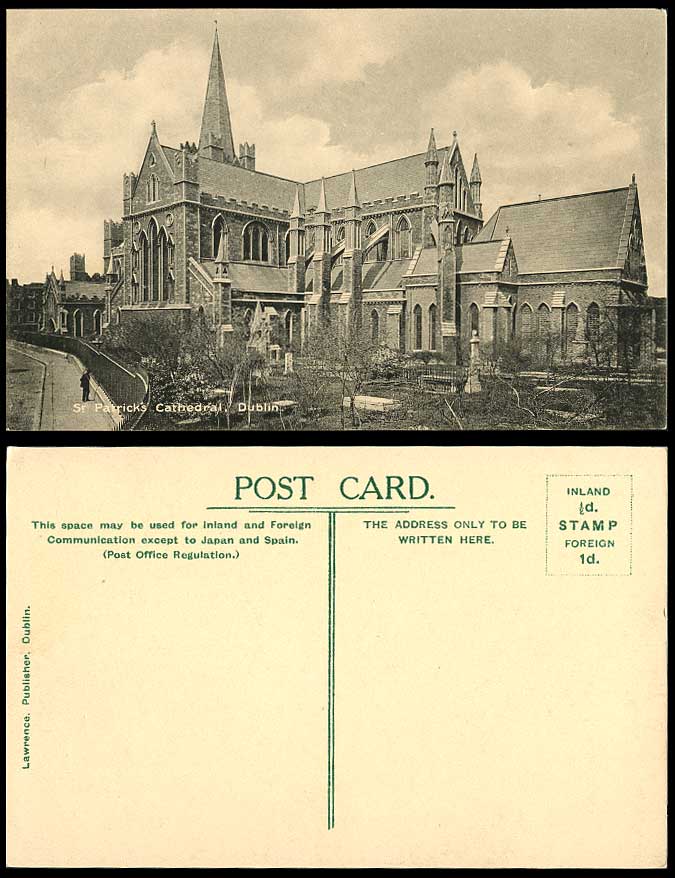 Ireland Dublin Old Postcard St. Patrick's Cathedral, Graveyard Churchyard Street