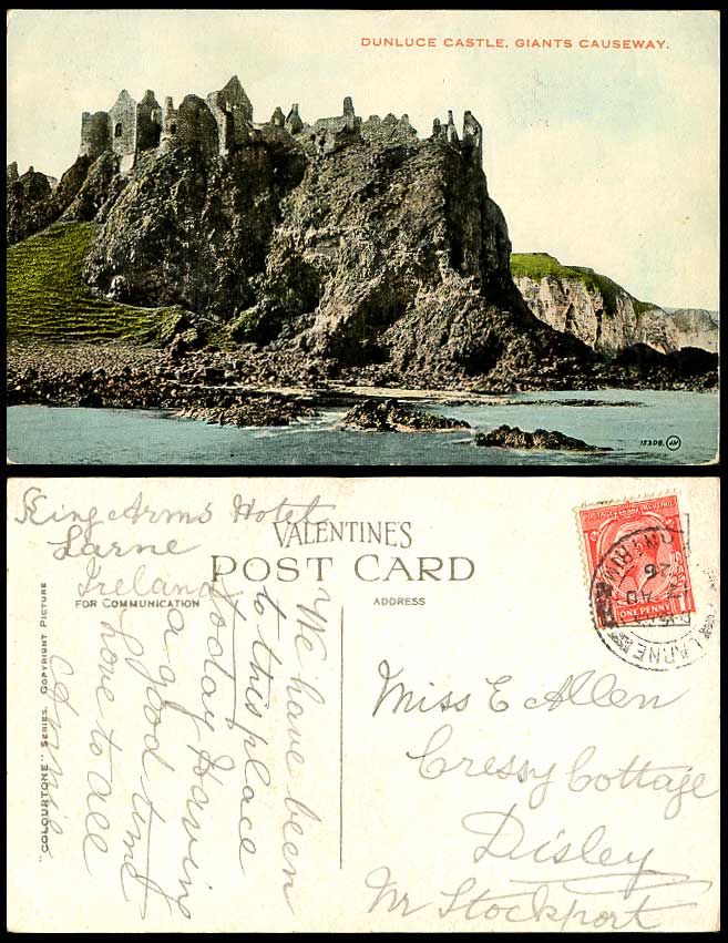 Northern Ireland 1926 Old Postcard DUNLUCE CASTLE, Giant's Causeway, Co. Antrim