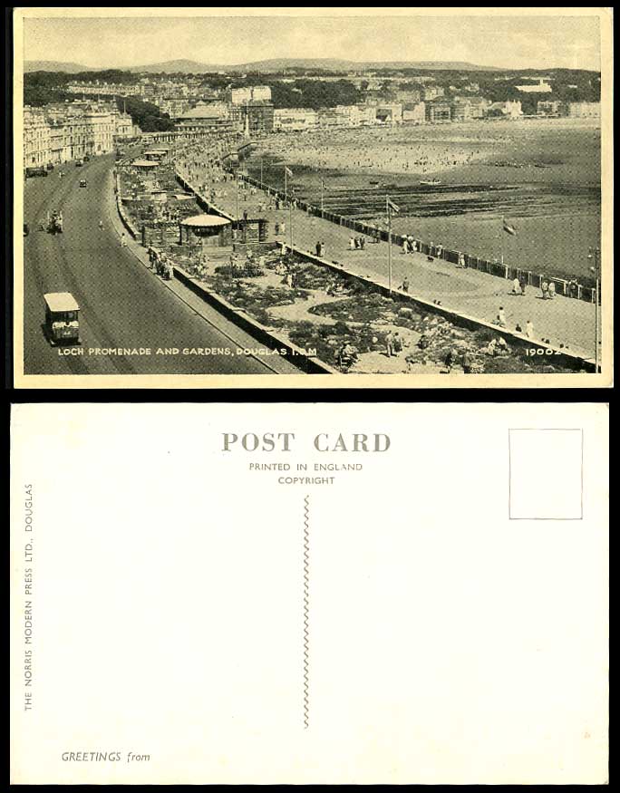 Isle of Man Old Postcard Douglas Loch Promenade and Gardens Tramcar 44 Bandstand