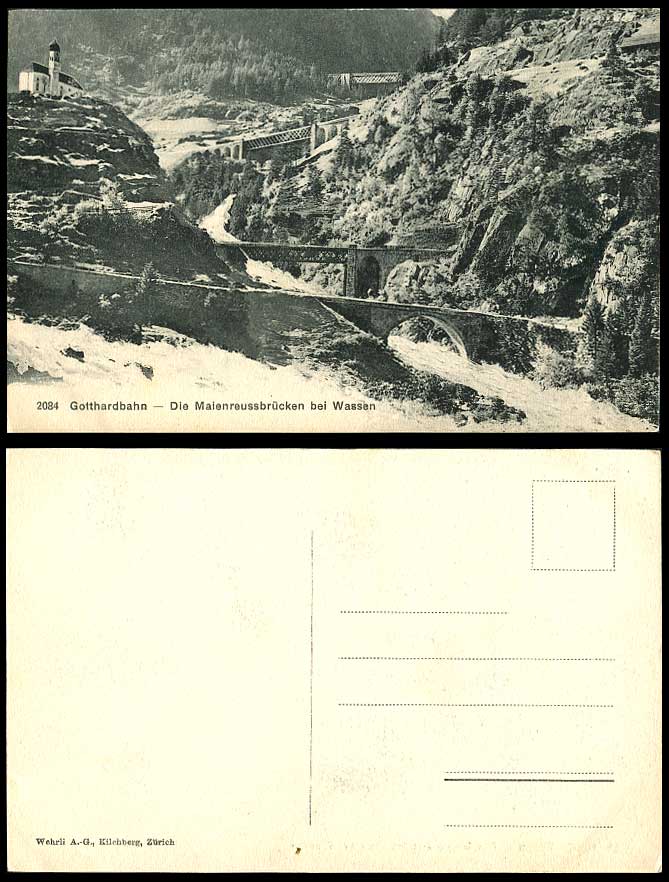 Switzerland Swiss Old Postcard Gotthardbahn Maienreussbruecken bei Wassen Bridge