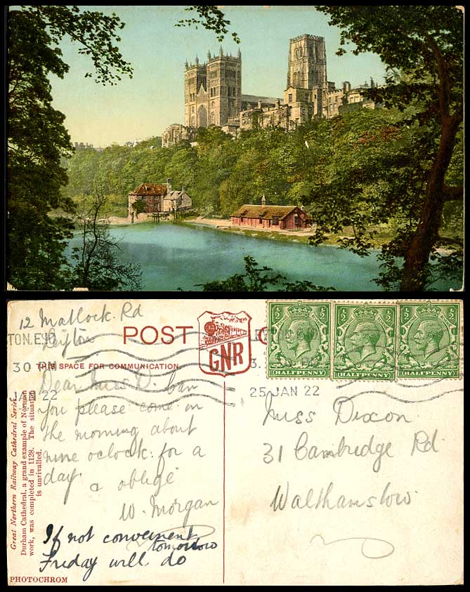 Durham Cathedral Norman Completed 1128, Great Northern Railway 1922 Old Postcard