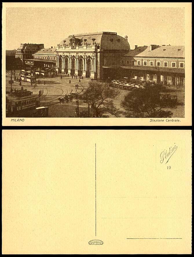 Italy Old Postcard Milan Milano Central Railway Station, TRAM, Stazione Centrale