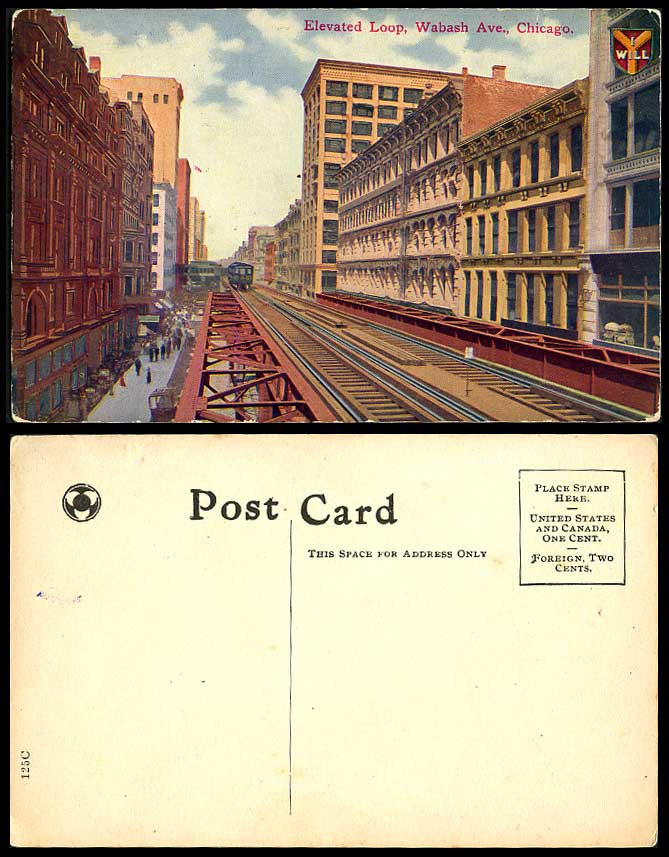 USA Chicago Elevated Loop Wabash Avenue, Train Railway Tram Tramway Old Postcard