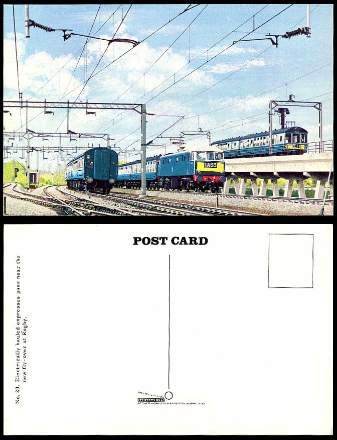 Electrically hauled Expresses Trains Pass nr New Fly-Over at Rugby Old Postcard