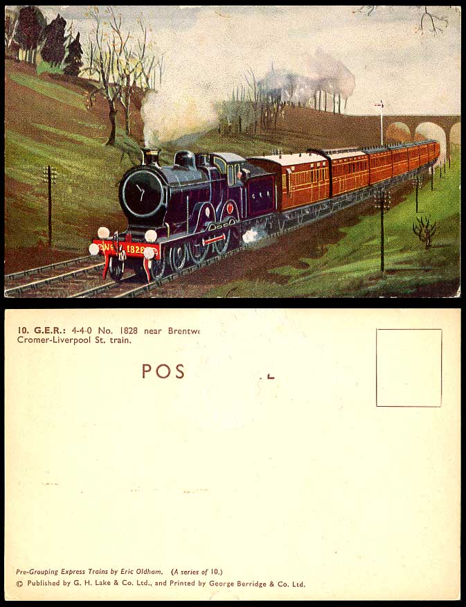 Express Locomotive Train Engine G.E.R. 4-4-0 No.1828 near Brentwood Old Postcard