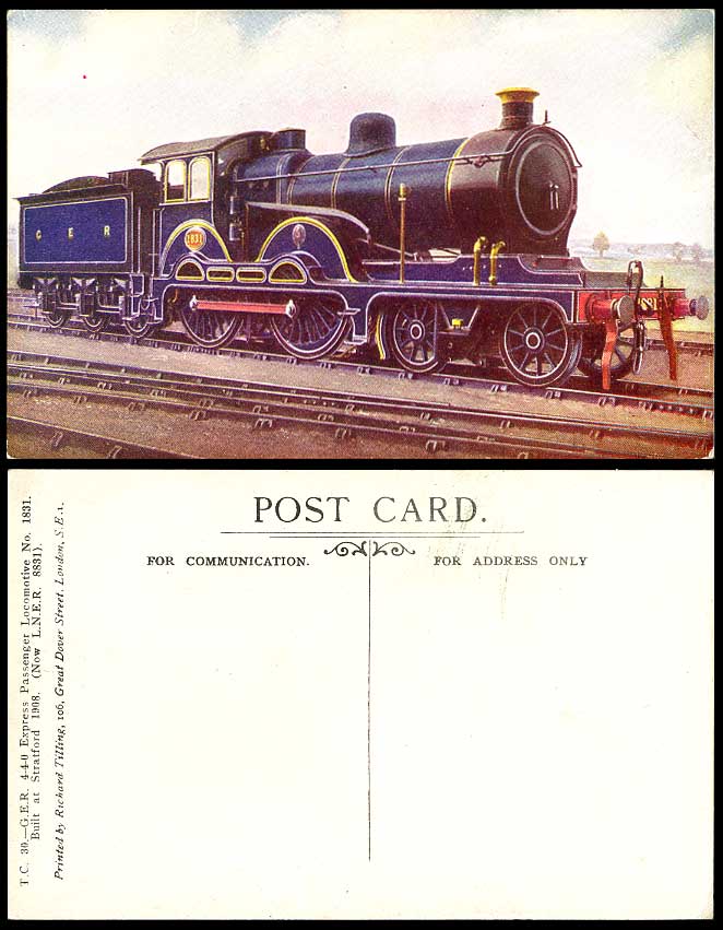 G.E.R 4-4-0 Express Passenger Locomotive 1831 Train Engine now LNER Old Postcard