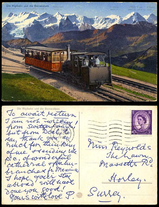Switzerland Rigibahn & Berneralpen Locomotive Train Wetterhorn 1967 Old Postcard