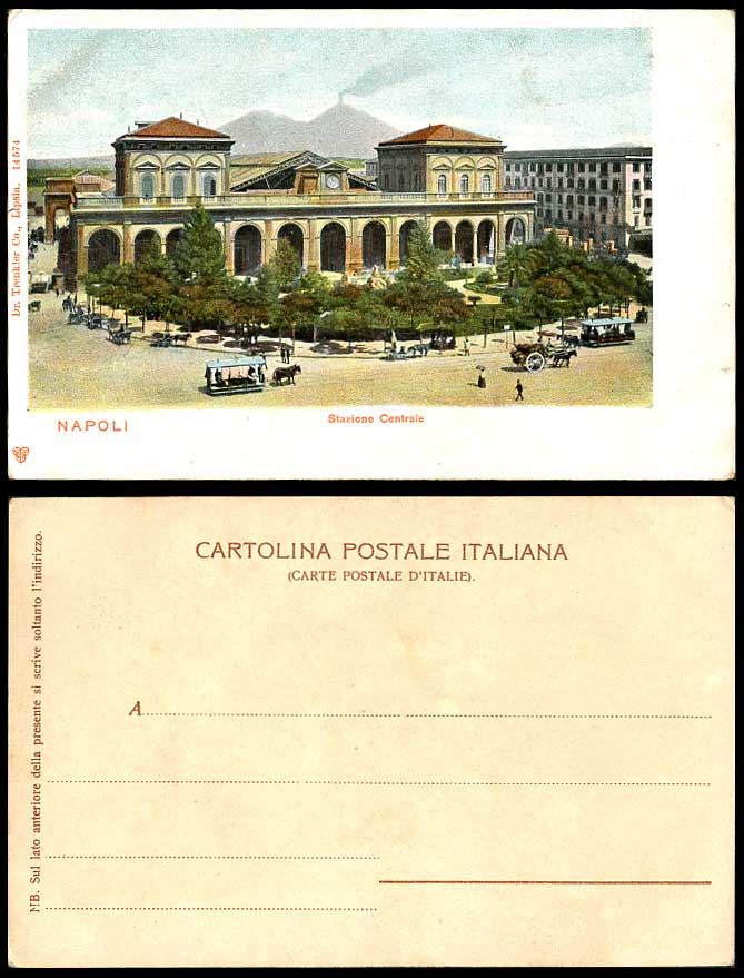 Italy Old Postcard Napoli Naples Central Railway Station Stazione Centrale TRAM