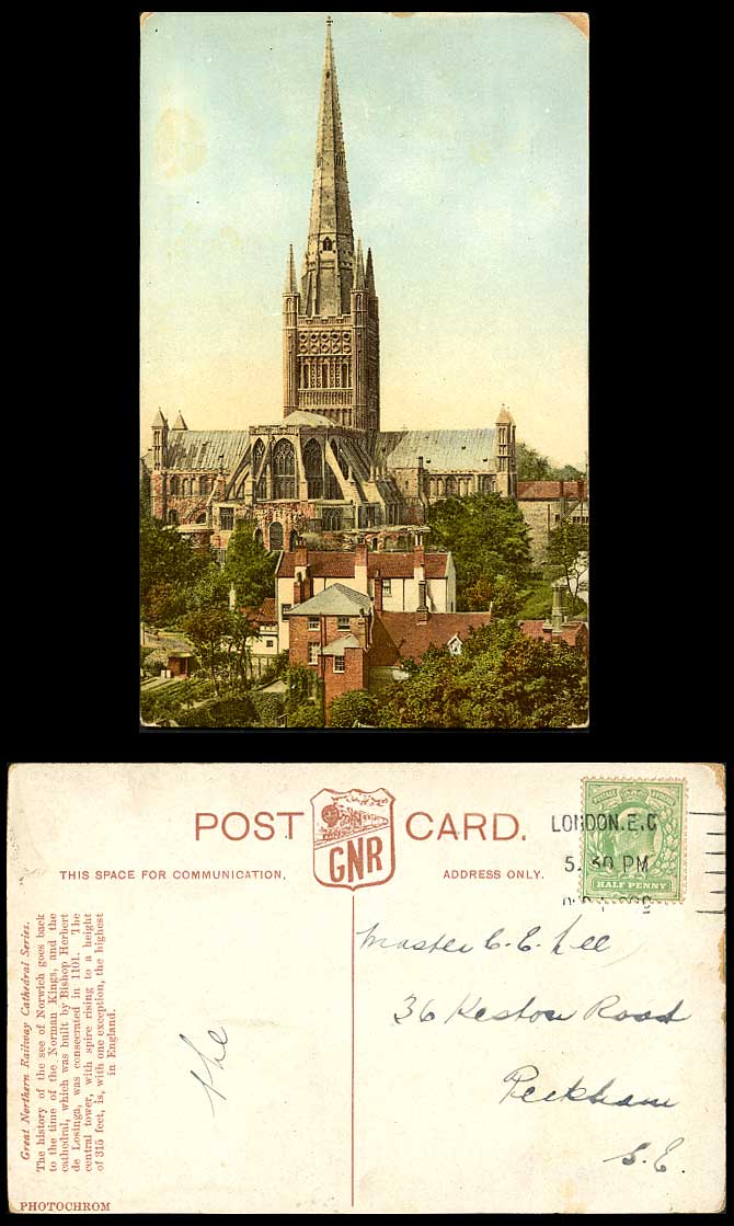 Norwich Cathedral by Bishop Herbert Losinga, Great Northern Railway Old Postcard