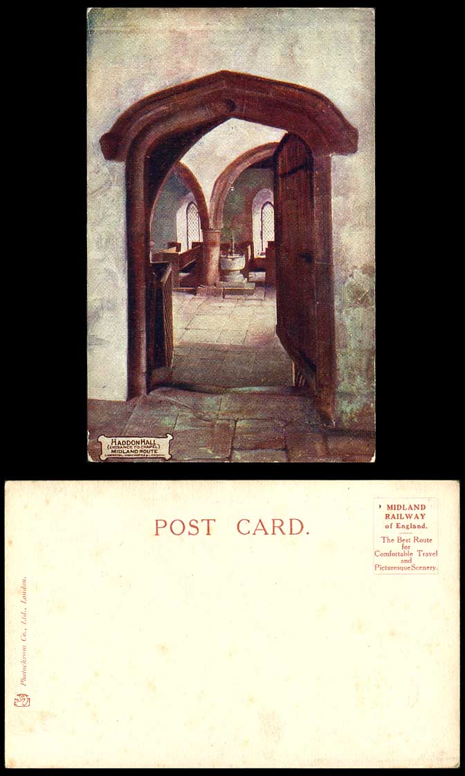 HADDON HALL Entrance to Chapel Midland Railway Derbyshire Old Art Drawn Postcard