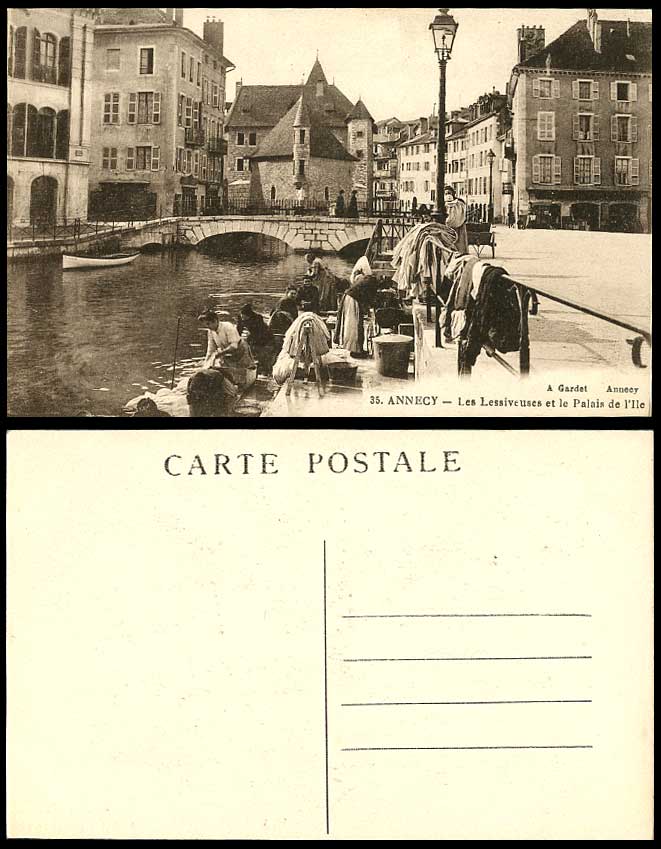 France Old Postcard ANNECY Bridge Washerwomen Street Lessiveuses Palais de l'Ile