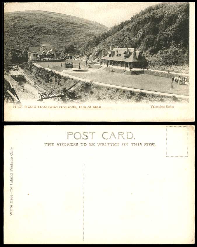 Isle of Man Old Postcard GLEN HELEN HOTEL & GROUNDS I.O.M. Bridge River Fountain