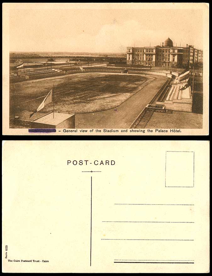 Egypt Old Postcard HELIOPOLIS General View of Stadium Showing Palace Hotel Sport