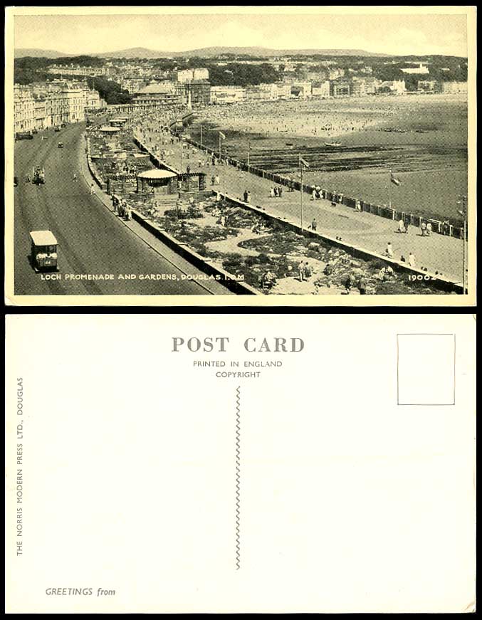 Isle of Man Old Postcard Douglas Loch Promenade Gardens Tramcar No. 44 Bandstand