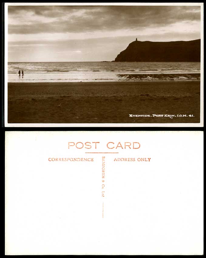 Isle of Man Old Real Photo Postcard Port Erin, Eventide, Beach, Seaside Panorama