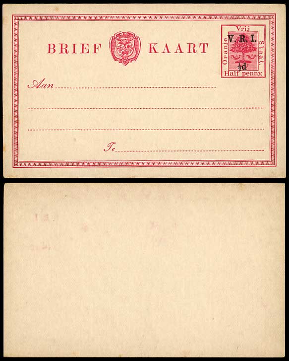 South Africa Orange Free State V.R.I. 1/2d Overprinted Postal Stationery Card PS