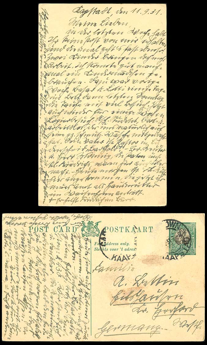 South Africa 1931 Old Postal Stationery Card 1/2d Chamoix, Cape Town to Germany