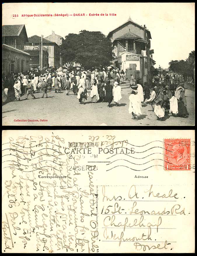 Senegal DAKAR Entrance to City Native Street Scene 1918 Old Postcard Flower Shop