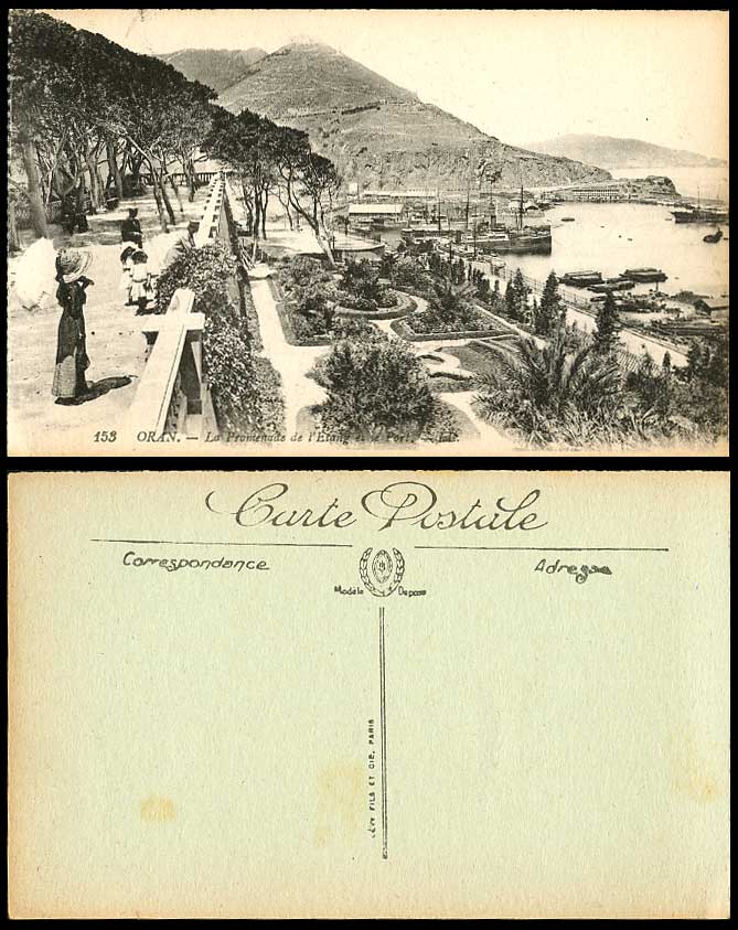 Algeria Old Postcard Oran La Promenade de l'Etang et le Port Harbour Steam Ships