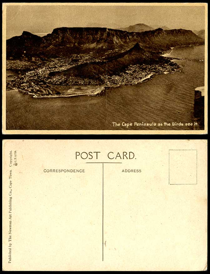 South Africa Old Postcard CAPE PENINSULA as Bird see it Bird's Eye View Panorama
