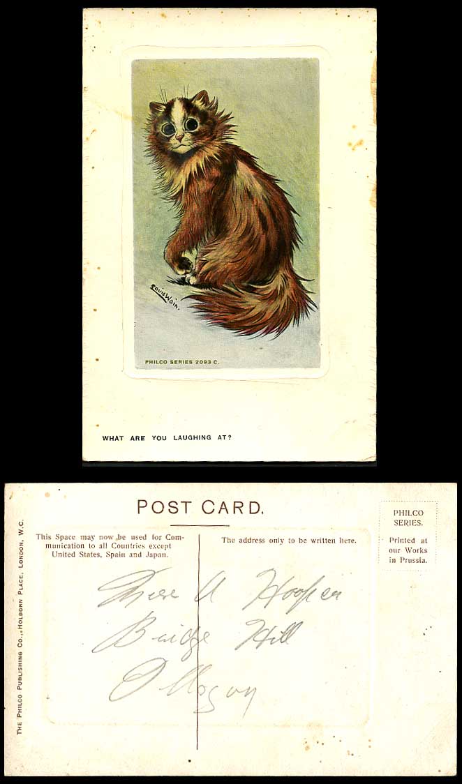 Louis Wain Artist Signed CAT Kitten What Are You Laughing At Old Colour Postcard