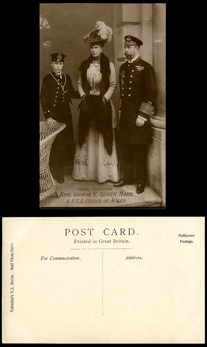 Their Majesties KING GEORGE V Queen Mary and H.R.H. Prince of Wales Old Postcard