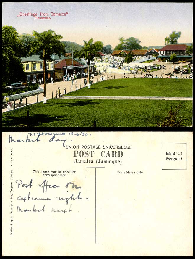 Jamaica 1930 Old Postcard Mandeville Street Scene Wembly Selyn Son Bargain House