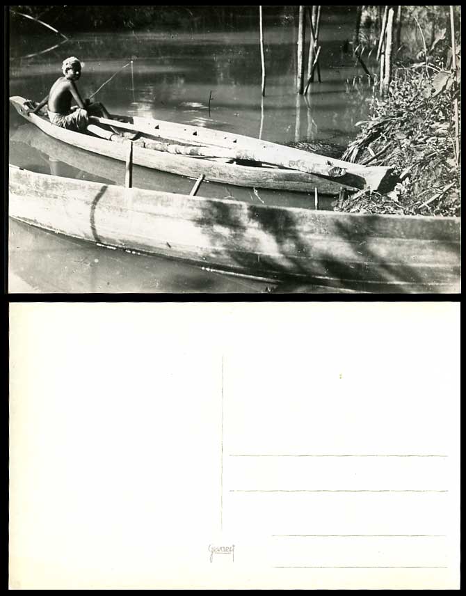 Perak c.1950 Old Real Photo Postcard Native Sakai Fishing Canoe Boat River Scene