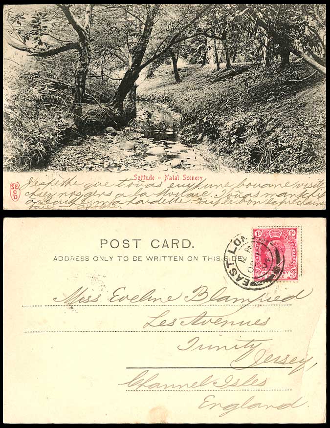 South Africa East London 1904 Old UB Postcard Solitude Natal Scenery River Scene