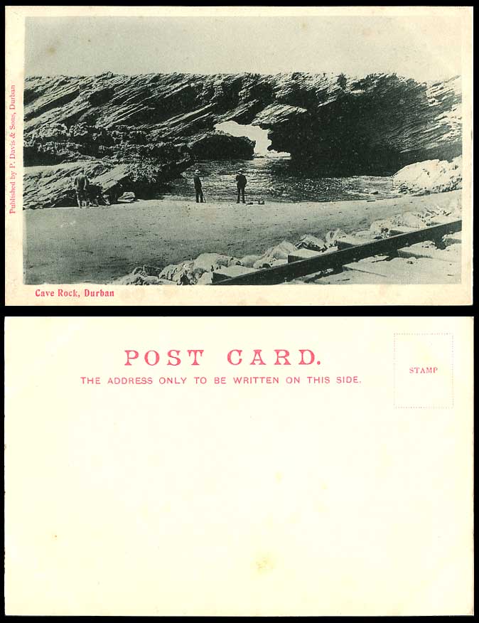South Africa DURBAN CAVE ROCK Arched Rock Rocks Men Old Postcard P. Davis & Sons