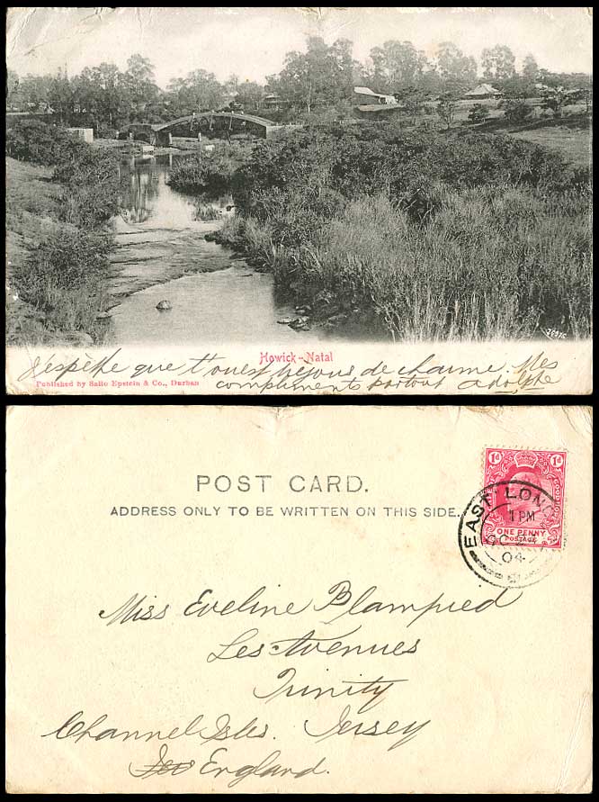 South Africa Natal Howick River Scene Bridge, East London 1904 Old U.B. Postcard
