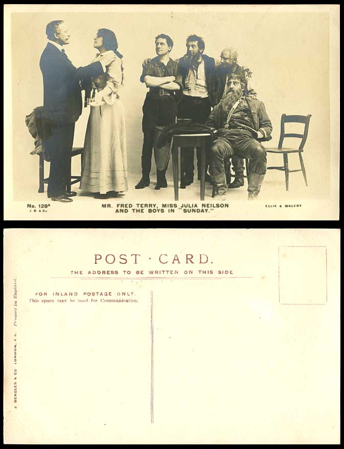 Actress JULIA NEILSON Actor FRED TERRY & The Boys SUNDAY Old Real Photo Postcard