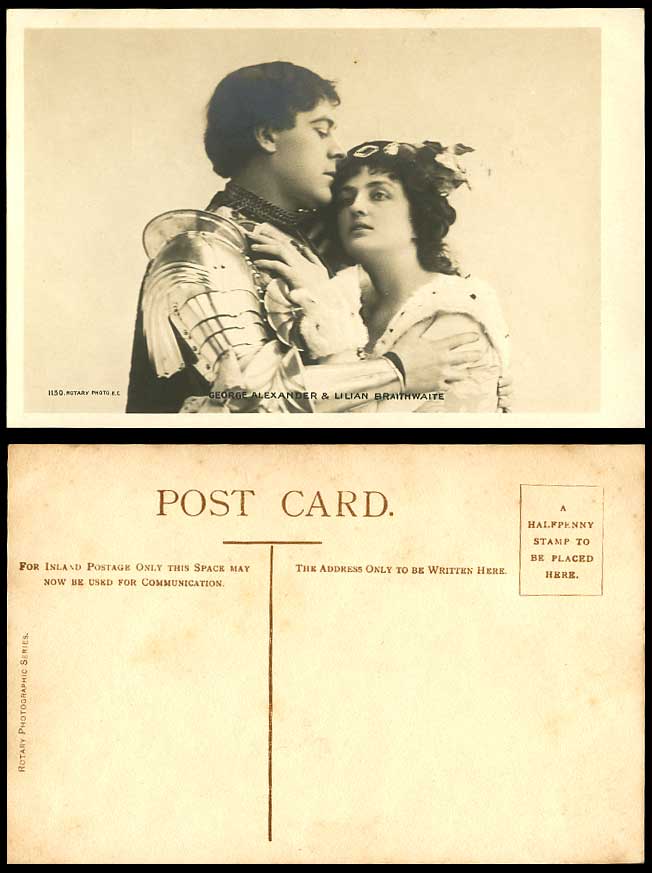 Actress Lilian Braithwaite & Actor Mr. George Alexander Old Real Photo Postcard