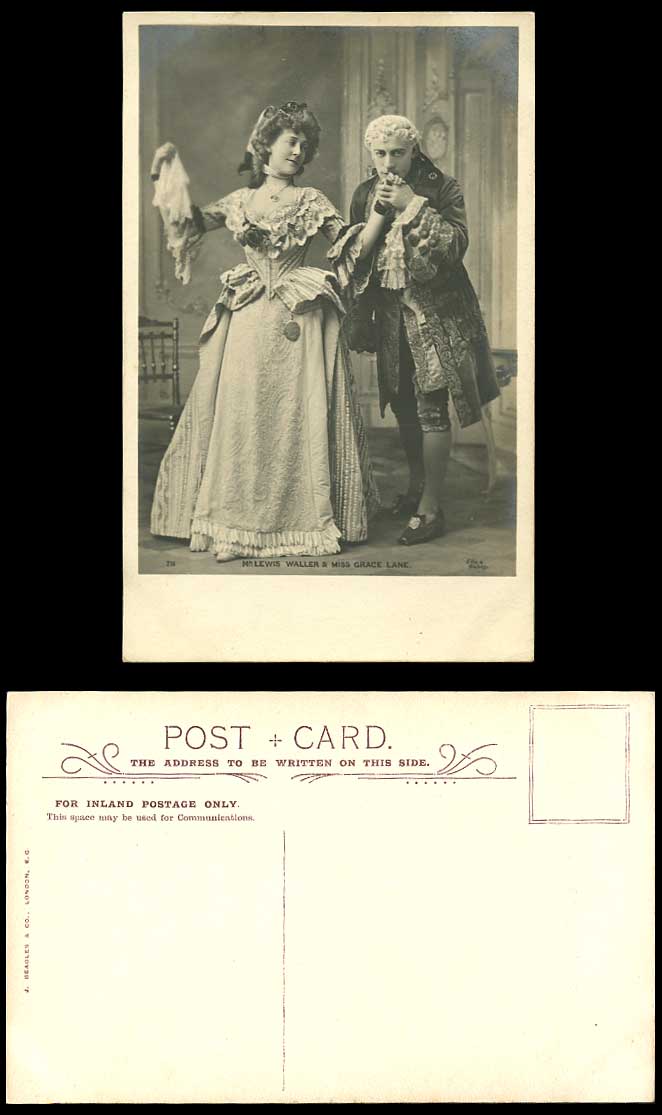 Actor Mr. Lewis Waller and Stage Actress Miss Grace Lane Old Real Photo Postcard