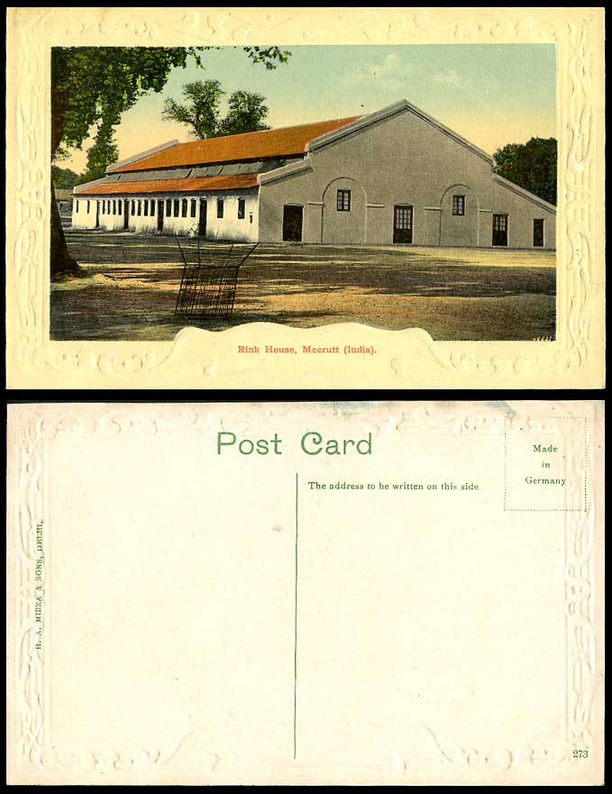 India Old Embossed Colour Postcard RINK HOUSE, MEERUT Meerutt, H.A. Mirza & Sons