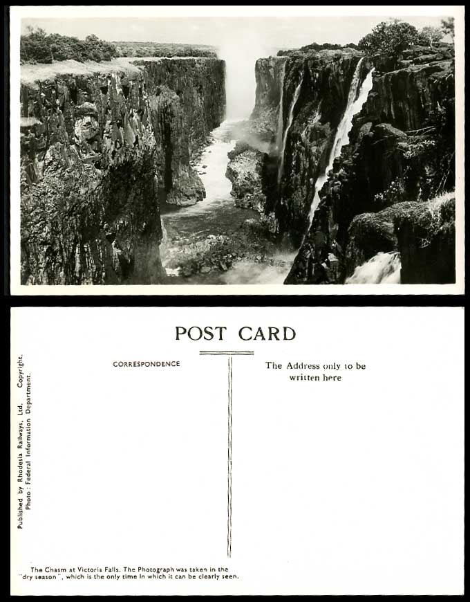 Rhodesia Railway Old Real Photo Postcard The Chasm at Victoria Falls Waterfalls