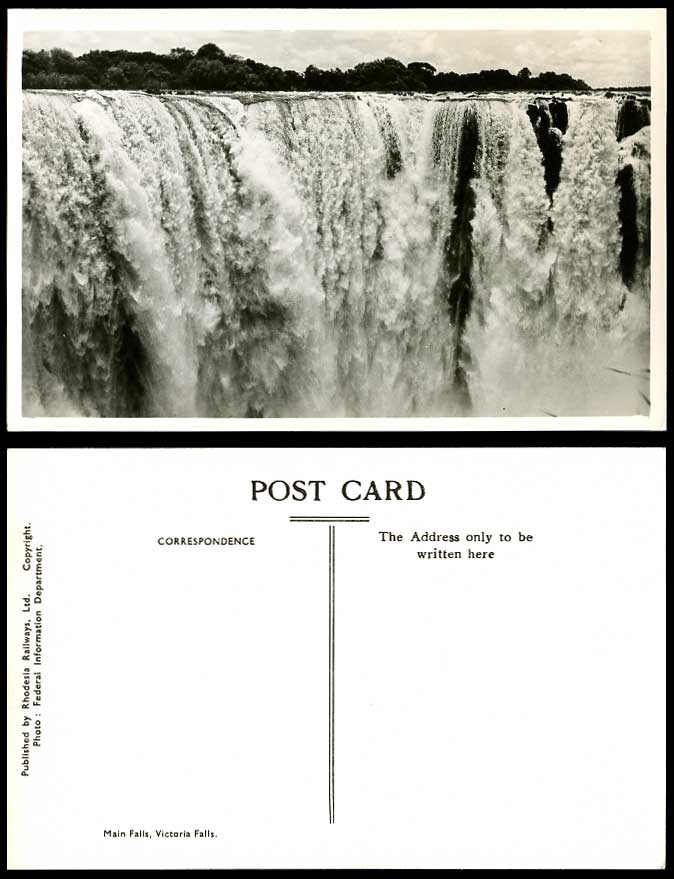 Rhodesia Railway Old Real Photo Postcard Main Falls, Victoria Falls, Waterfalls